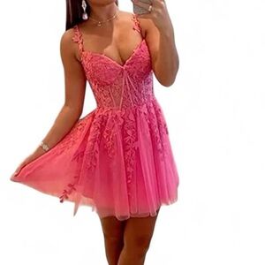 Lace Appqulices Elegant Pink Lace Dress Size 2 New